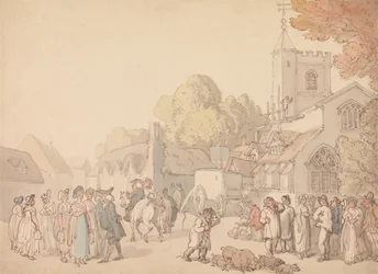 A Village Scene Outside a Church